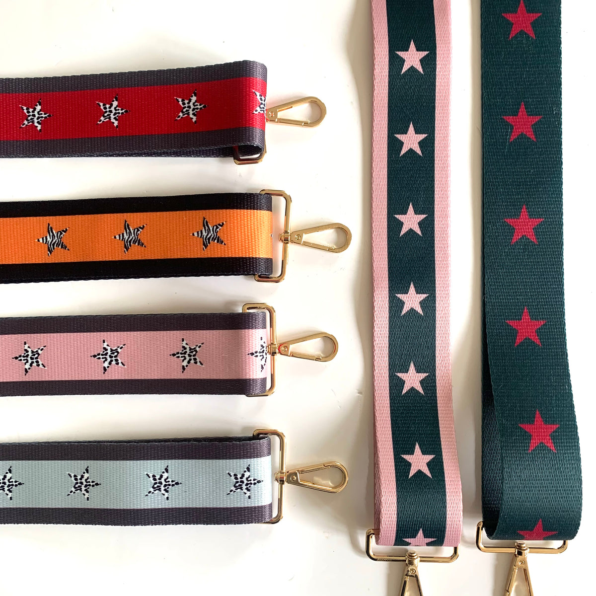 5cm Bag Strap - Metallic Black, Hot Pink, and Rose Gold Star Pattern