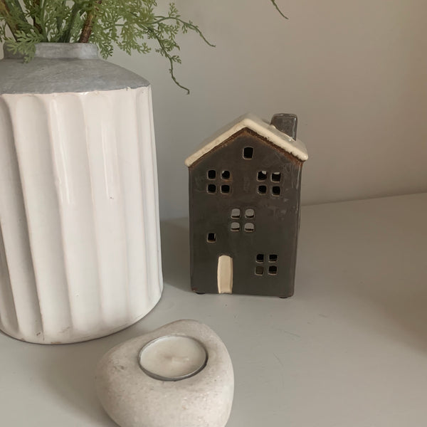 Rustic grey china house - use with t-light