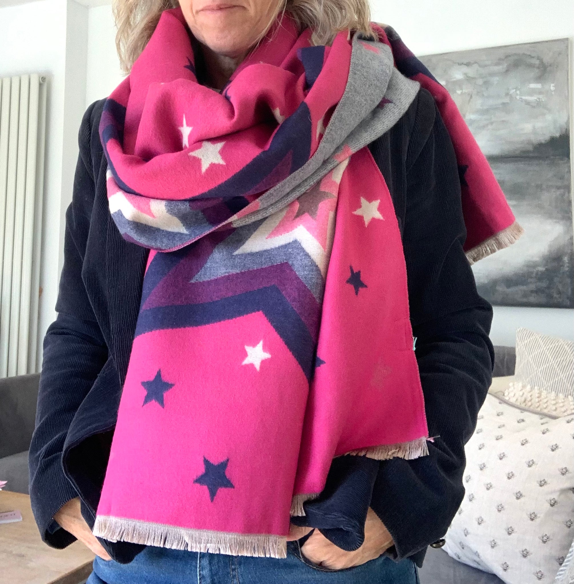 Starburst scarf - reversible Pink and grey