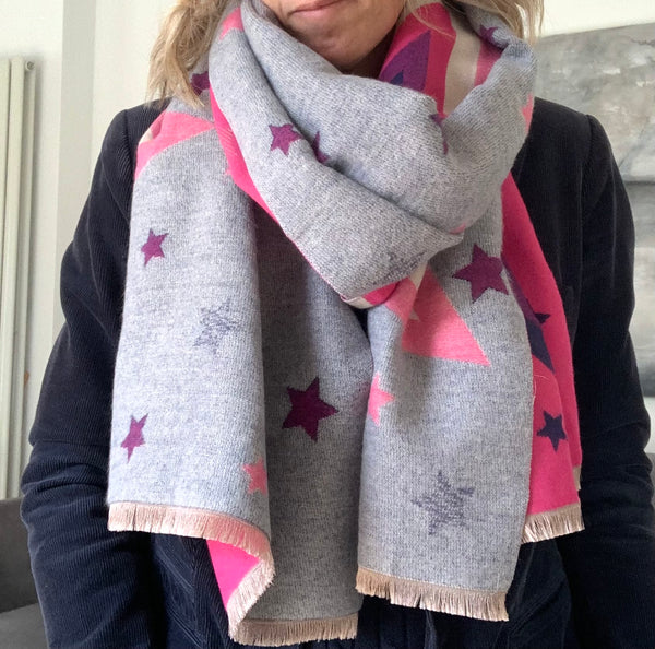 Starburst scarf - reversible Pink and grey