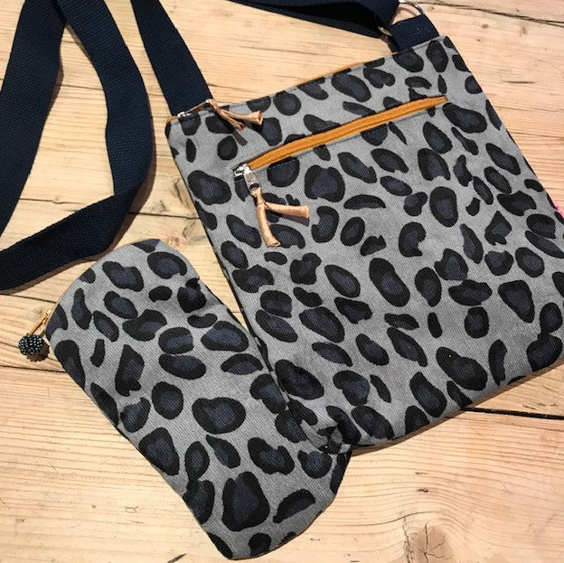 Grey leopard messenger bags