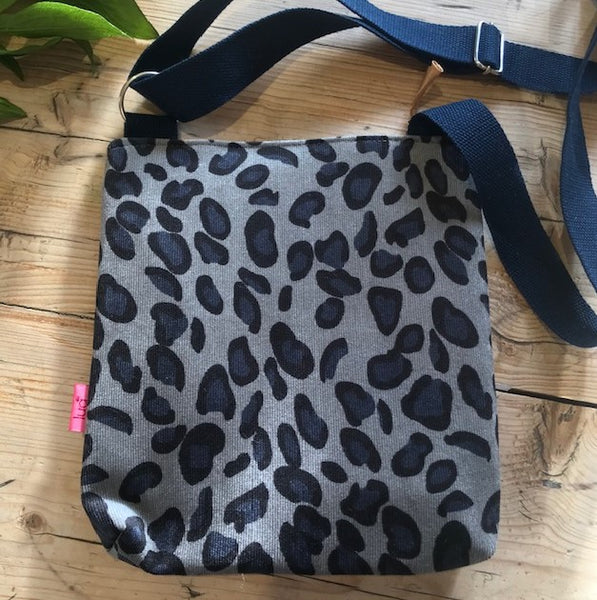 Grey leopard messenger bags