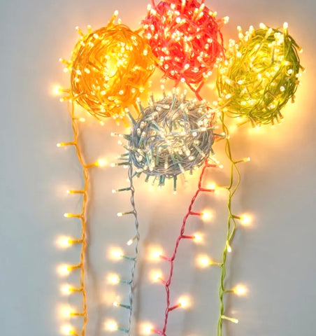 Long fairy lights on coloured lead - Indoor/Outdoor use.