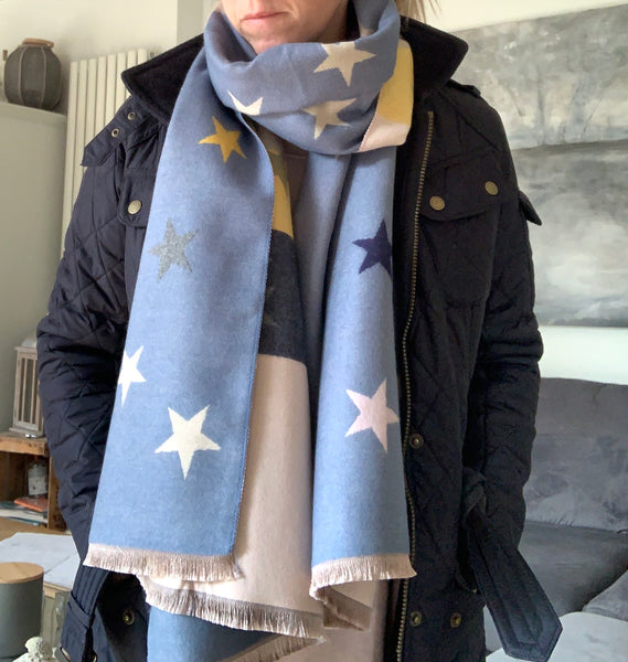 Reversible multi coloured star blanket scarf - cashmere mix
