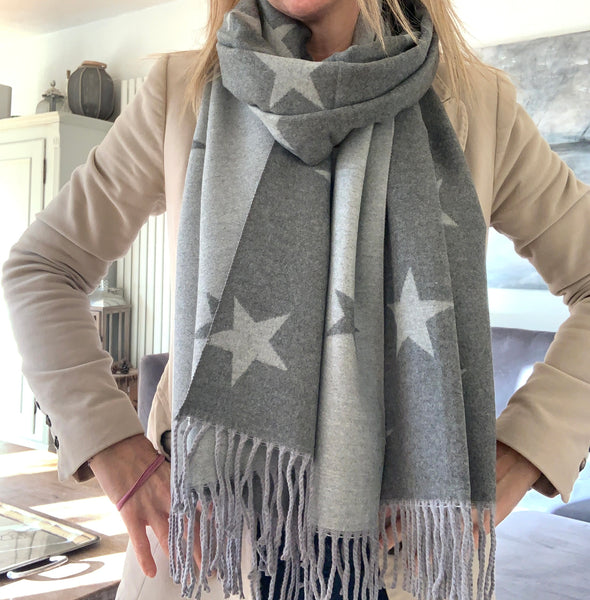 Star Large reversible blanket scarf - super soft luxury feel with wool