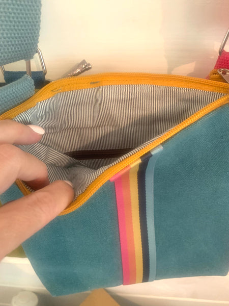 Fabric candy stripe messenger bags