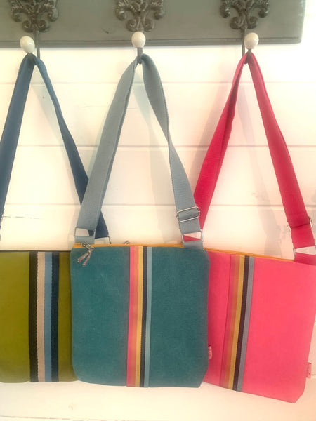 Fabric candy stripe messenger bags