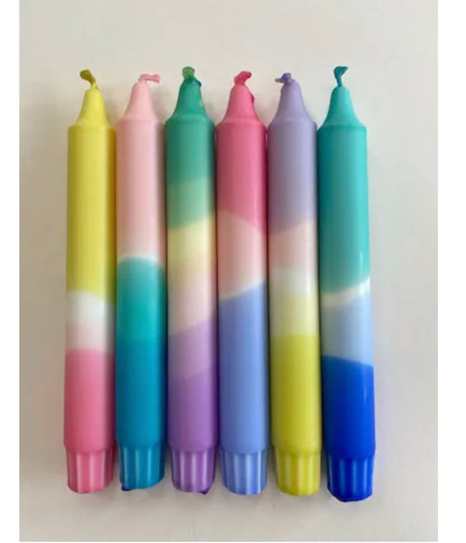 Hand dipped colourful dinner candle  - gift set of six