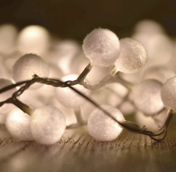 Extra long white Pom Pom lights - mains powered