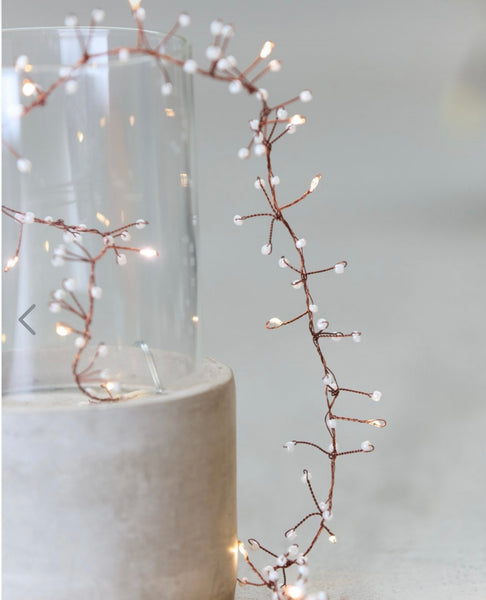 Jewel cluster on dark copper wire - white or red