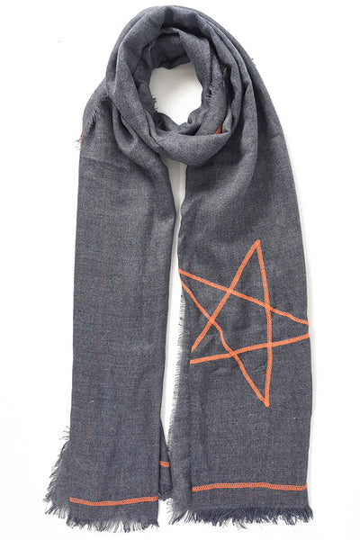 Dark denim blue with orange star