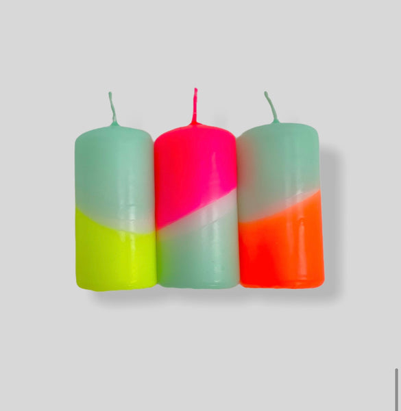 Hand dipped dip dyed pillar candles