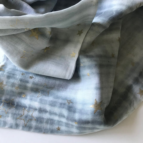 Summer scarf  - tie dye style grey with gold stars