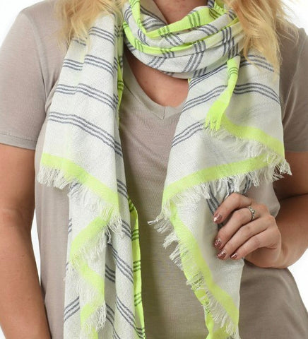 Summer scarf  - blue stripe with yellow edge
