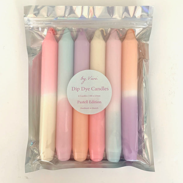 Handmade pastel dip dyed dinner candle - 6 candle gift set