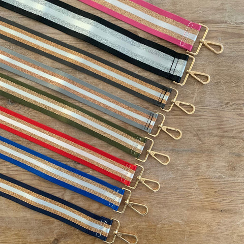 Gold hardware Striped fabric bag straps