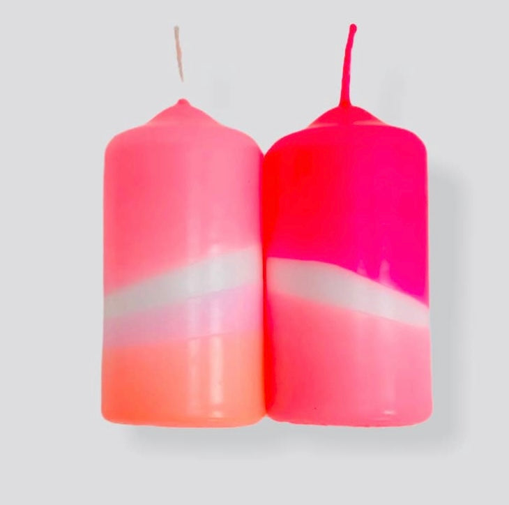 Hand dipped dip dyed pillar candles
