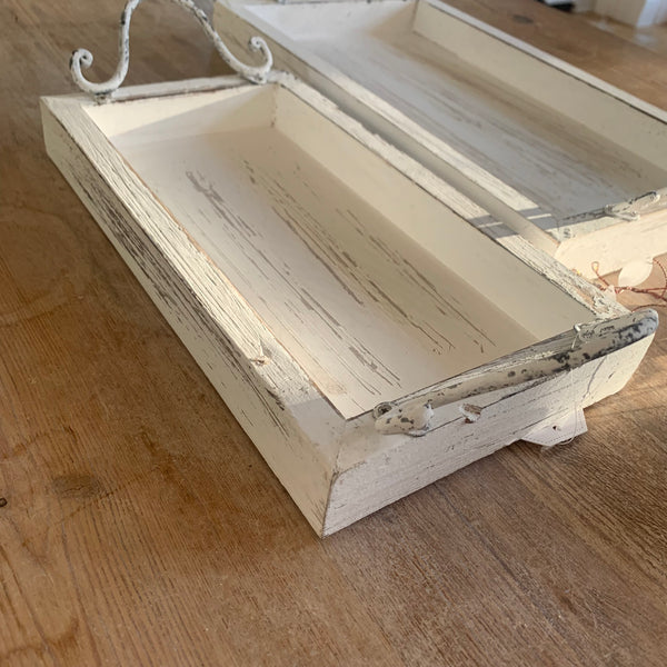 White washed wood trays with handle