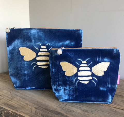 Velvet Makeup bag with bee design - small size