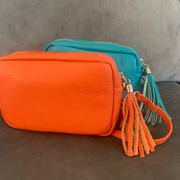 Leather crossbody bag  - orange