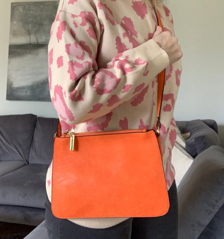 3 zip crossbody bag  - bright orange